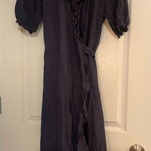 Old Navy Blue Asymmetrical Ruffled Wrap Sundress